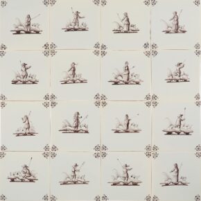 Hand-painted Delft tiles with shepherds painted in manganese - P-15