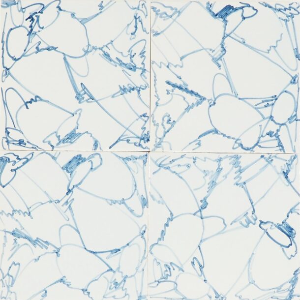 Hand-painted Delft tiles with soft marble pattern - P-42.2 in blue