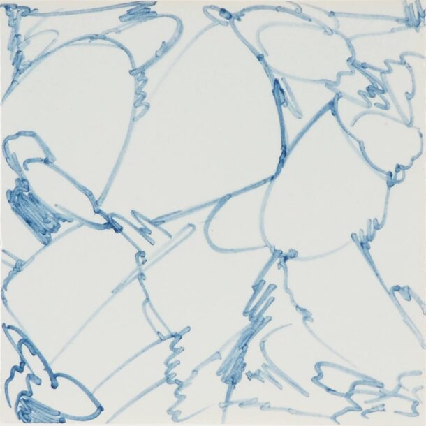 Hand-painted Delft tiles with soft marble pattern - P-42.2 in blue