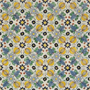 Hand-painted Delft tiles with pommegranates in polychrome