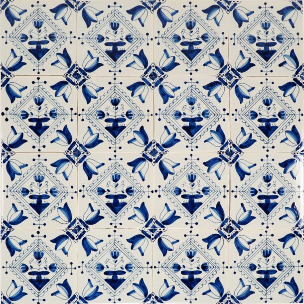 Hand painted delft tiles with diamond floral design