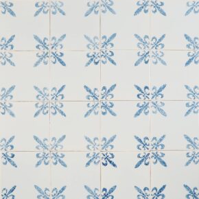 PCM-11 Fleur de lis Delft tiles, hand painted with mottled pattern in blue