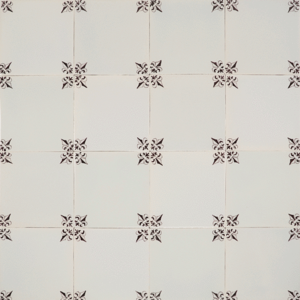 Classic hand-painted Delft tiles with fleur-de-lis corner motifs in manganese