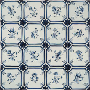 Hand painted delft tiles with floral design in octagon frame